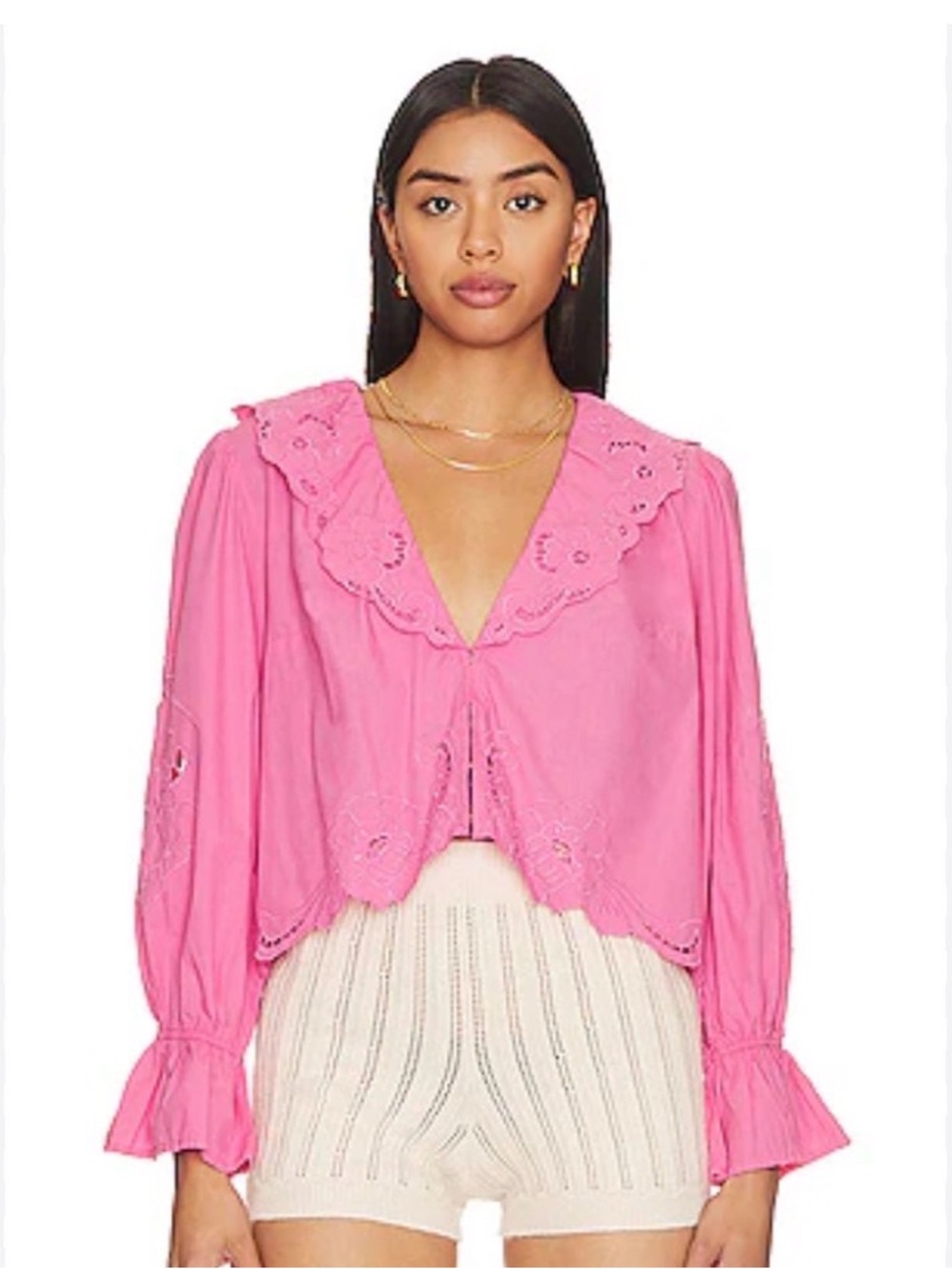 Revolve Free People Maisie Cutwork Floral Top Pink 100% Cotton Coquette Size XS